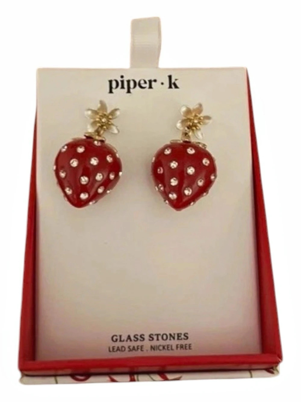piper·k Strawberry & Glass Stone Drop Earrings NWT